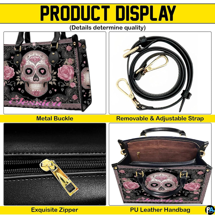 Matching zip wallet featuring the pink sugar skull and gothic rose graphics on black.