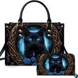 Celtic Knot Black Cat and Blue Roses Mystic Art Design