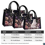Comparative scaling graphic showing three proportional dimensions for the feline artwork.