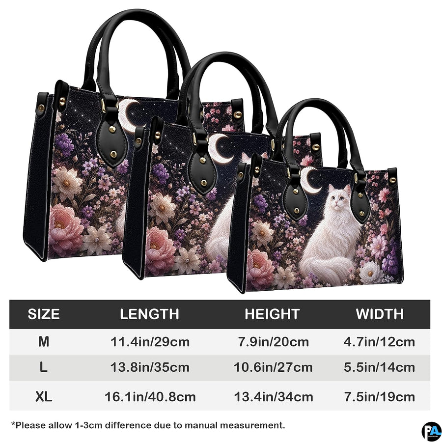 Comparative scaling graphic showing three proportional dimensions for the feline artwork.