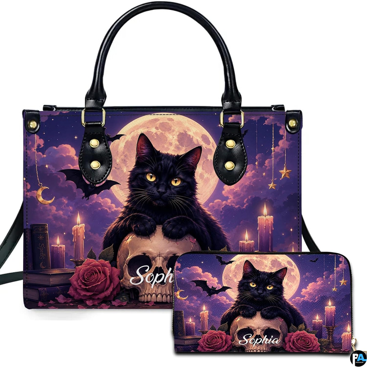 Black Cat Leather Bag – Vintage Cat Art Handbag, Stylish Animal-Themed Purse, Unique Gift for Cat Lovers