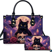 Black Cat Leather Bag – Vintage Cat Art Handbag, Stylish Animal-Themed Purse, Unique Gift for Cat Lovers
