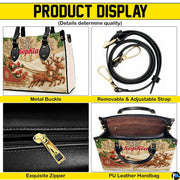Product feature view showing buckle hardware, shoulder strap, zipper closure, and lined interior