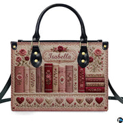 Matching zippered wallet showing coordinated quilted book spines and embroidered rose motifs.