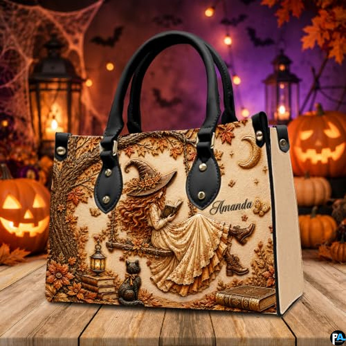 Personalized Witch Leather Bags, Halloween Purses For Women, Witch Art Bag, Spooky Halloween Purses, Holiday Gifts