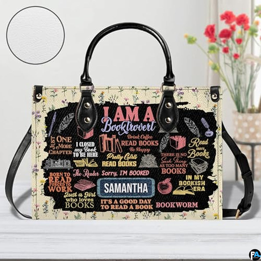 Personalized Book Lover Leather Bag, Just A Girl Who Loves Book Handbag With Name, Books Purse, Gifts For Readers, Writer