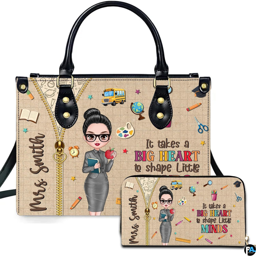 Teacher appreciation accessory set displaying cartoon instructor art and classroom stationery on grid paper