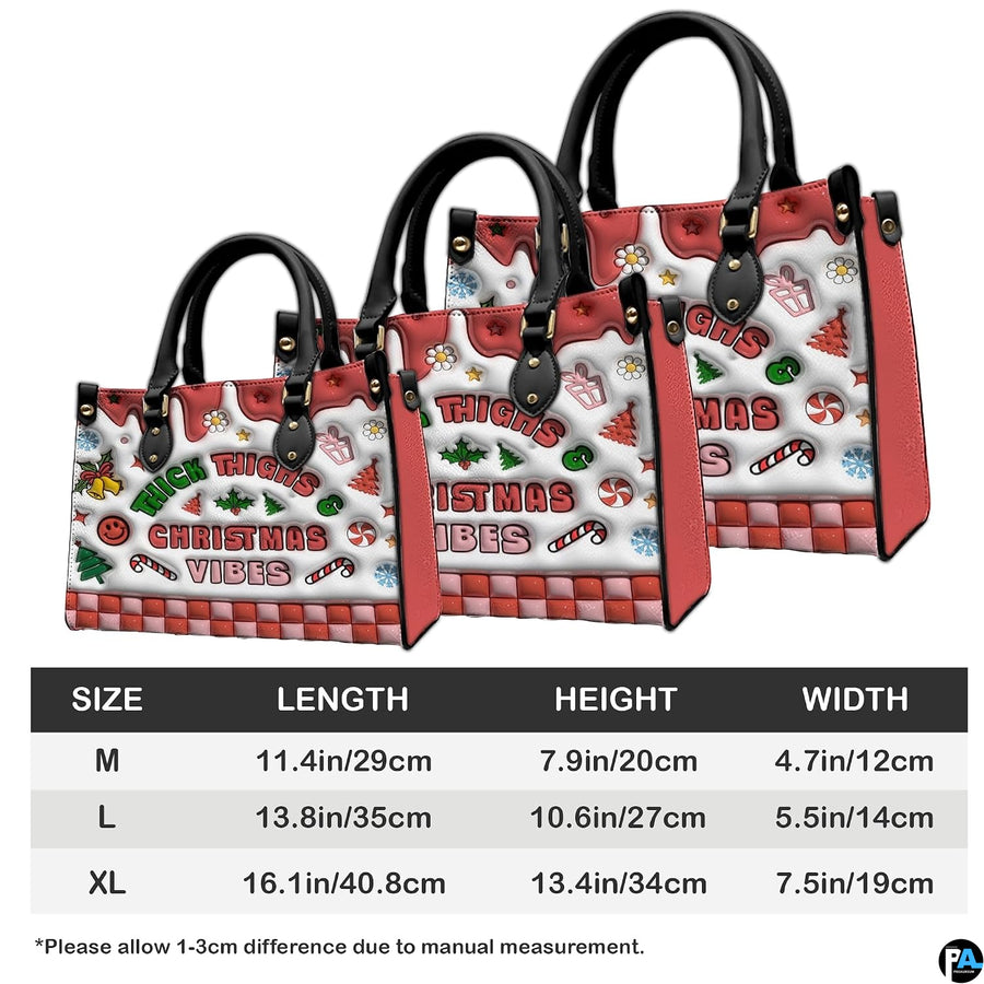 Measurement diagram illustrating three size proportions alongside corresponding bag mockups.