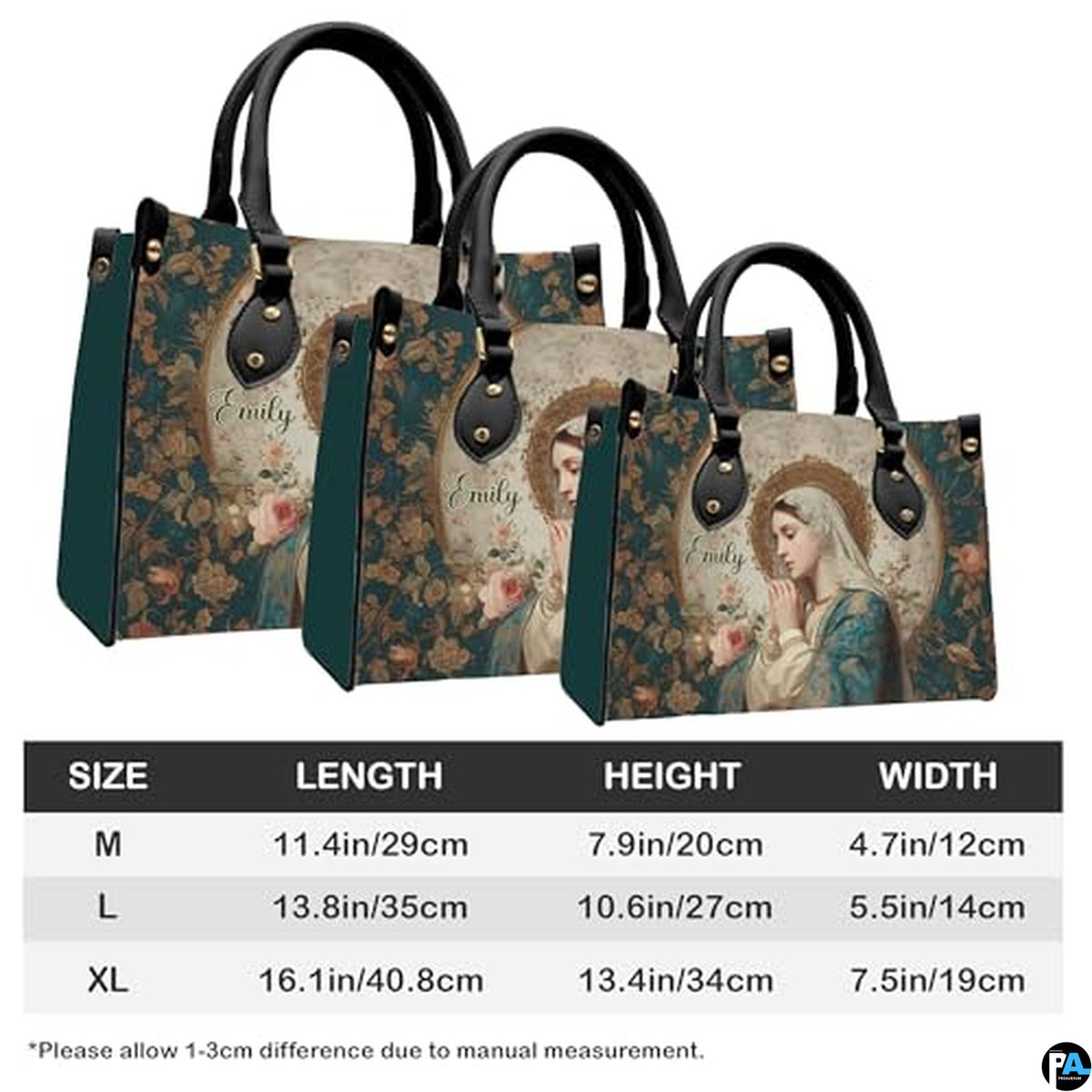 Custom Catholic Virgin Mary Leather Bag, Personalized Name Handbags and Purses for Christian Women Religious Bag Gifts
