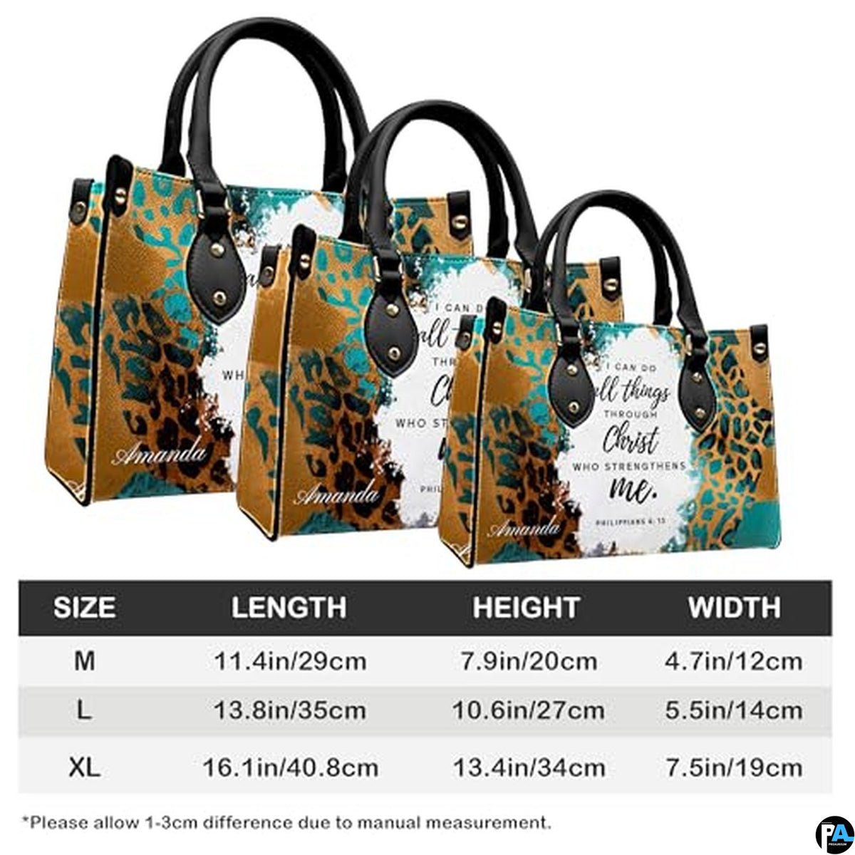 Personalized Abstract Gold Teal Animal Print Scripture Handbag