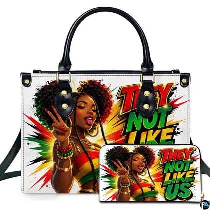 Afrocentric handbag and matching wallet with comic portrait art