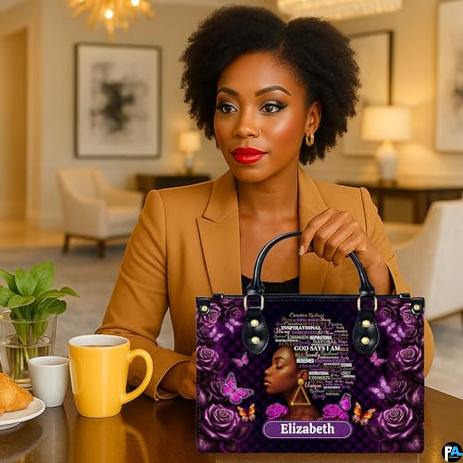 Personalized African American Leather Bag, African Purse, Gifts for Black Girl Women, Black History Handbags