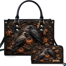 Personalized Halloween Gothic Leather Handbag Custom Raven Black Cat Purse Dark Fantasy Shoulder Bag Gift for Women
