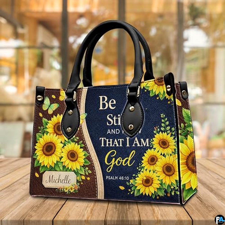 Personalized Sunflower 'Be Still' Religious Handbag