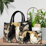 Black Cat Leather Bag – Vintage Cat Art Handbag, Stylish Animal-Themed Purse, Unique Gift for Cat Lovers