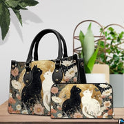 Black Cat Leather Bag – Vintage Cat Art Handbag, Stylish Animal-Themed Purse, Unique Gift for Cat Lovers