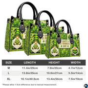 Gnome clover handbag measurement chart with three illustrated views