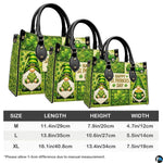 Gnome clover handbag measurement chart with three illustrated views