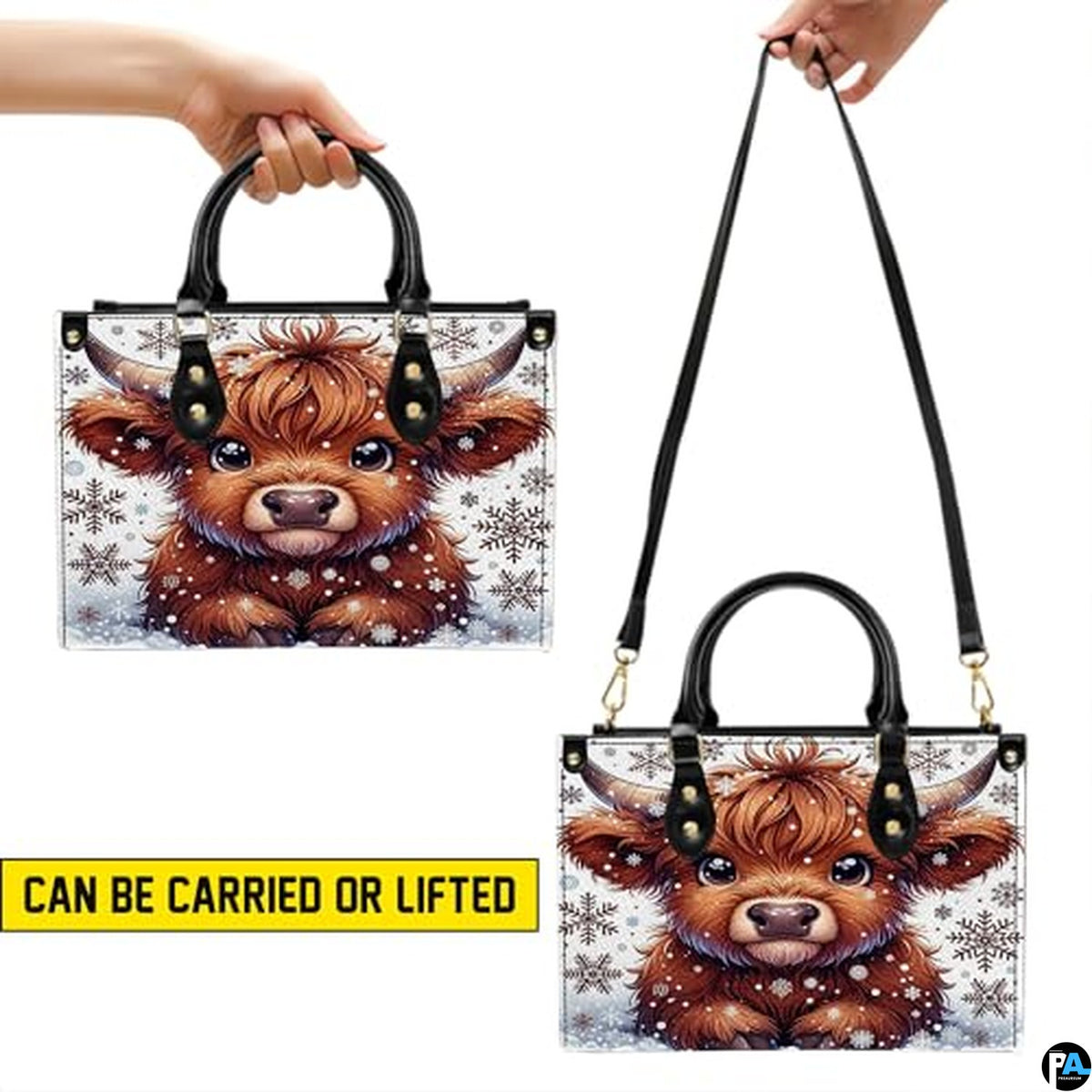 Highland Cow Leather Handbag Custom Cow Purse for Women Country Farm PU Leather Tote Gifts for Farmers Girls Mom Gift