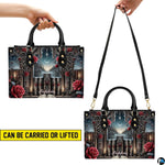 Carrying demonstrations displaying dual top handle grip and crossbody shoulder strap suspension.