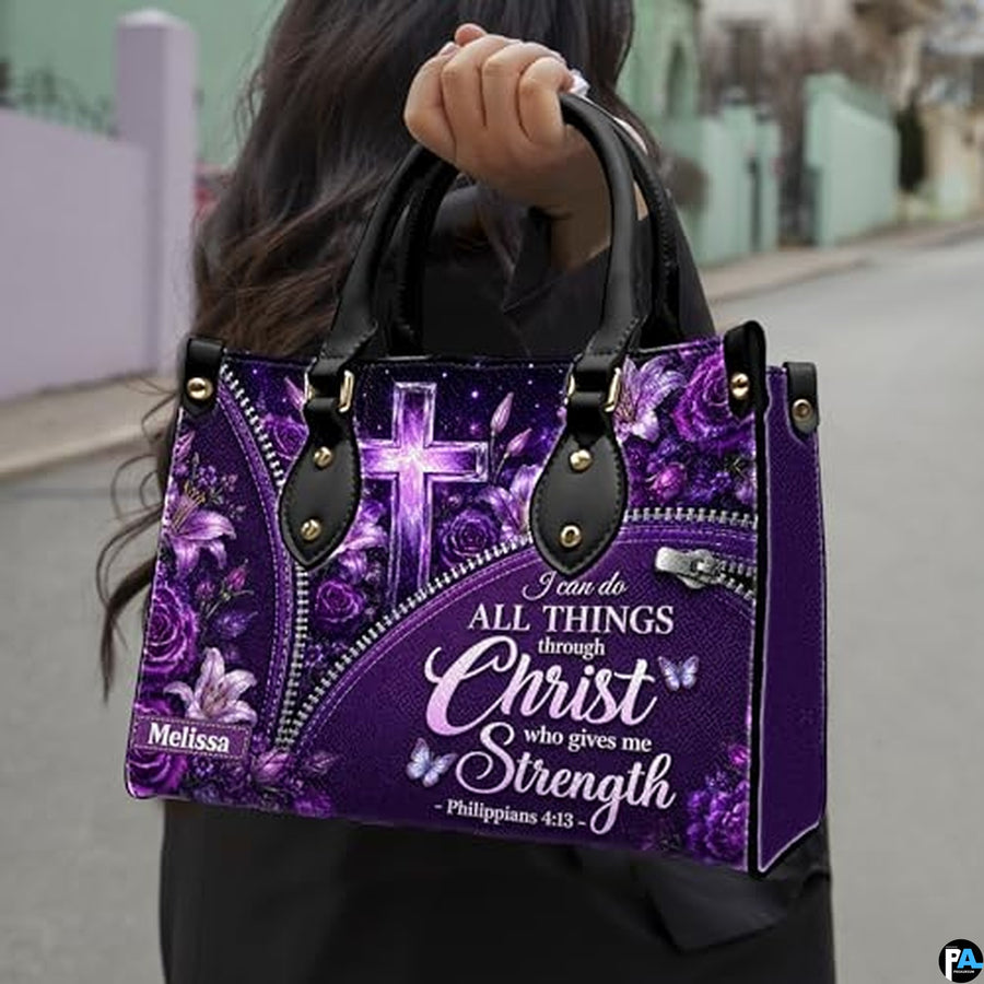 Personalized Christian Leather Handbag, Jesus Christian Tote Bag, Bible Purse, Religious Bags Gift for Mom, Women