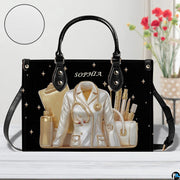 Bottom view of black doctor handbag showing clean flat rectangular base