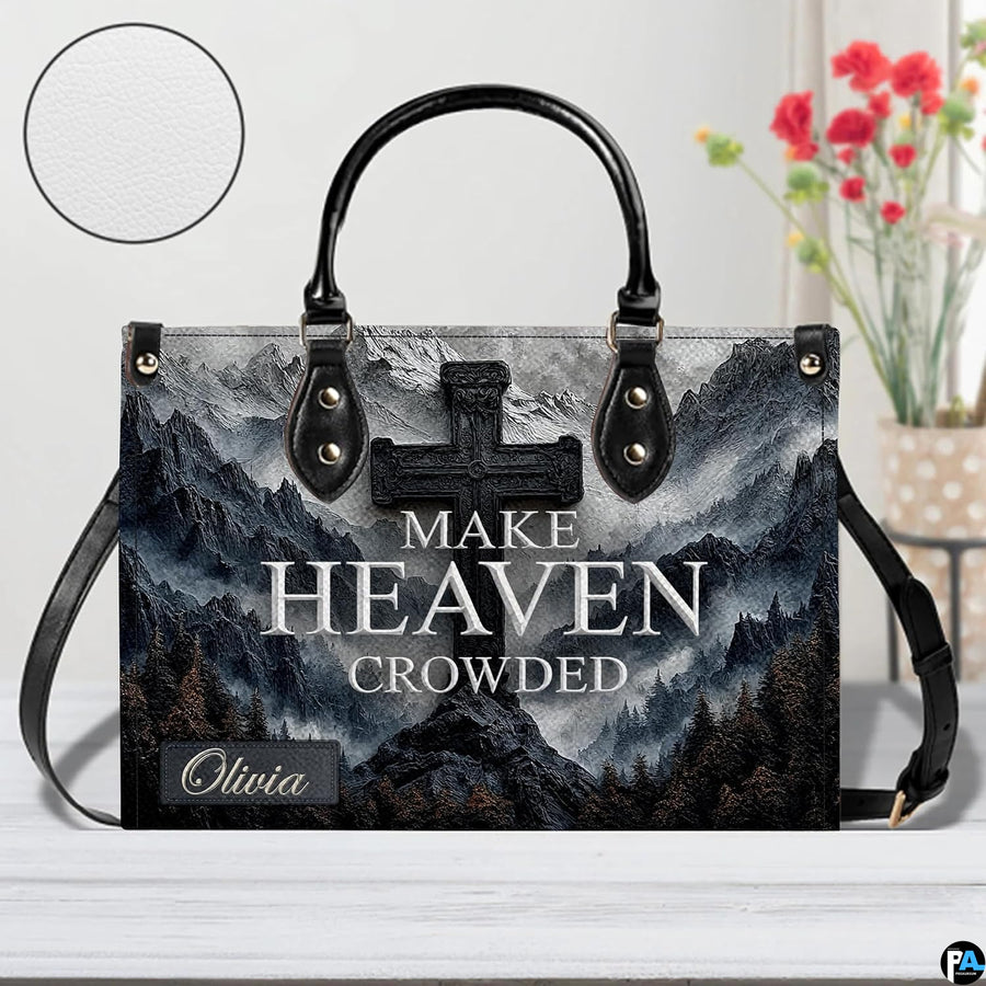 Alternative angle view showing mountain cross handbag and wallet matching pair