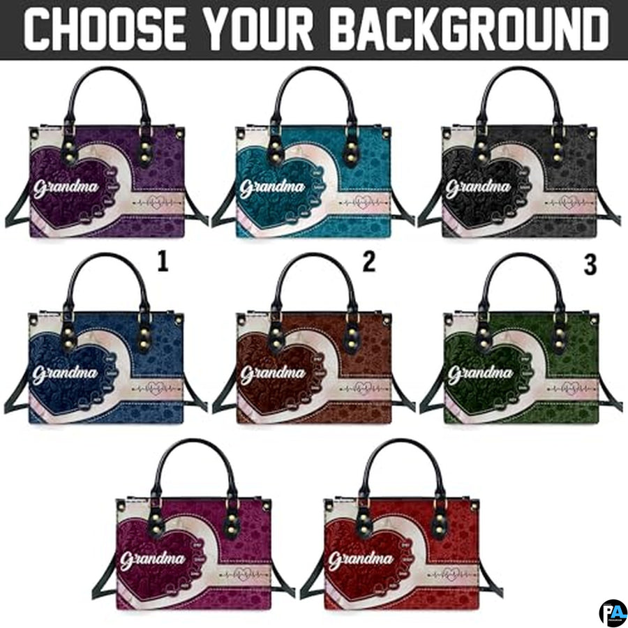 Mothers Day Gift Leather Bag- Personalized Grandmas Purse With Grandkids Names, Grandma Handbag Birthday Gifts For Mom Women