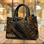 Personalized Halloween Gothic Leather Handbag Custom Raven Black Cat Purse Dark Fantasy Shoulder Bag Gift for Women