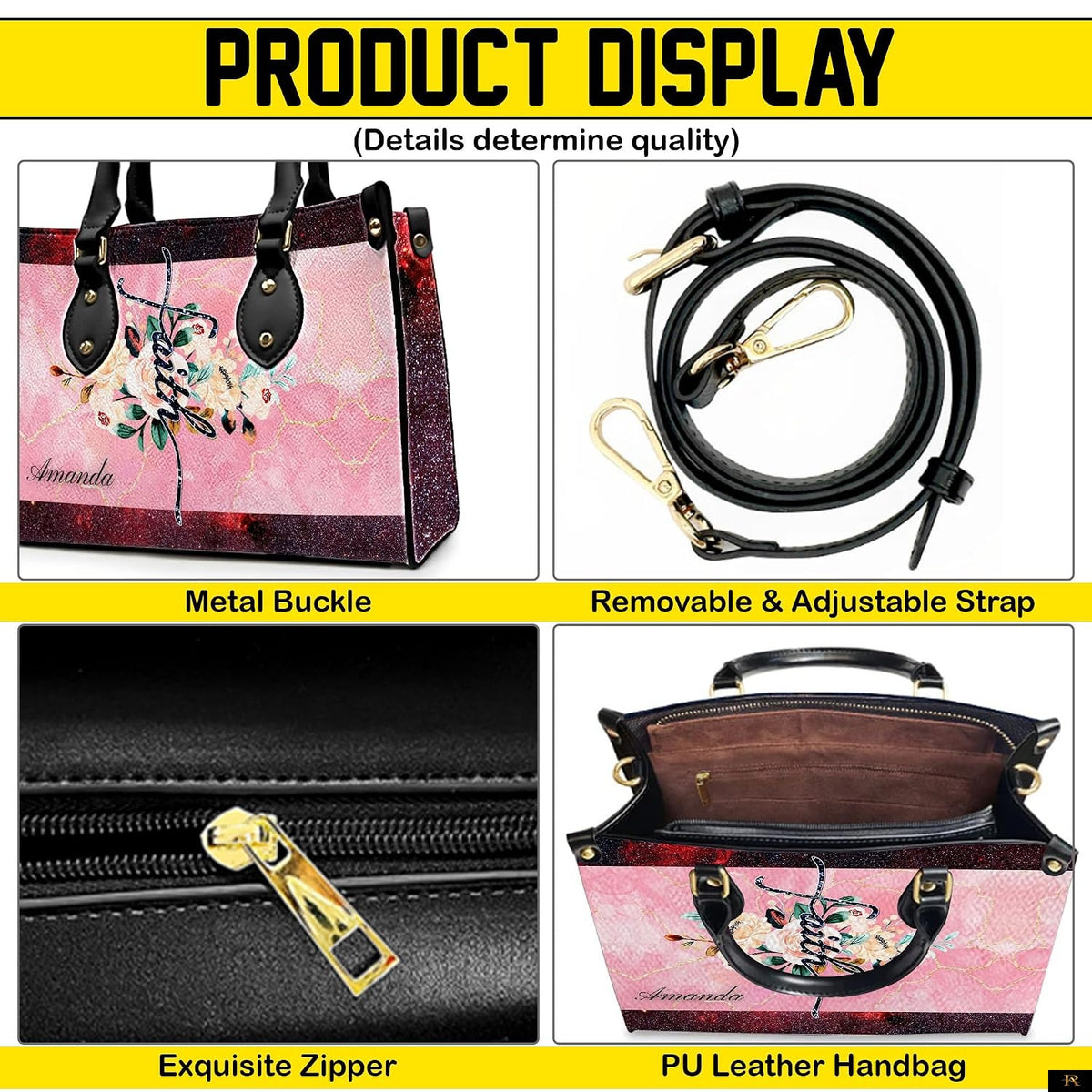 PREAUREUM "{split_values}" Personalized {collection_title} Leather Handbag