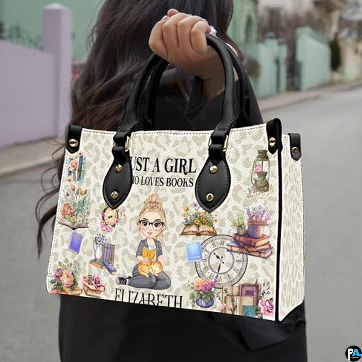 Personalized Book Lover Leather Bag, Just A Girl Who Loves Book Handbag With Name, Books Purse, Gifts For Readers, Writer