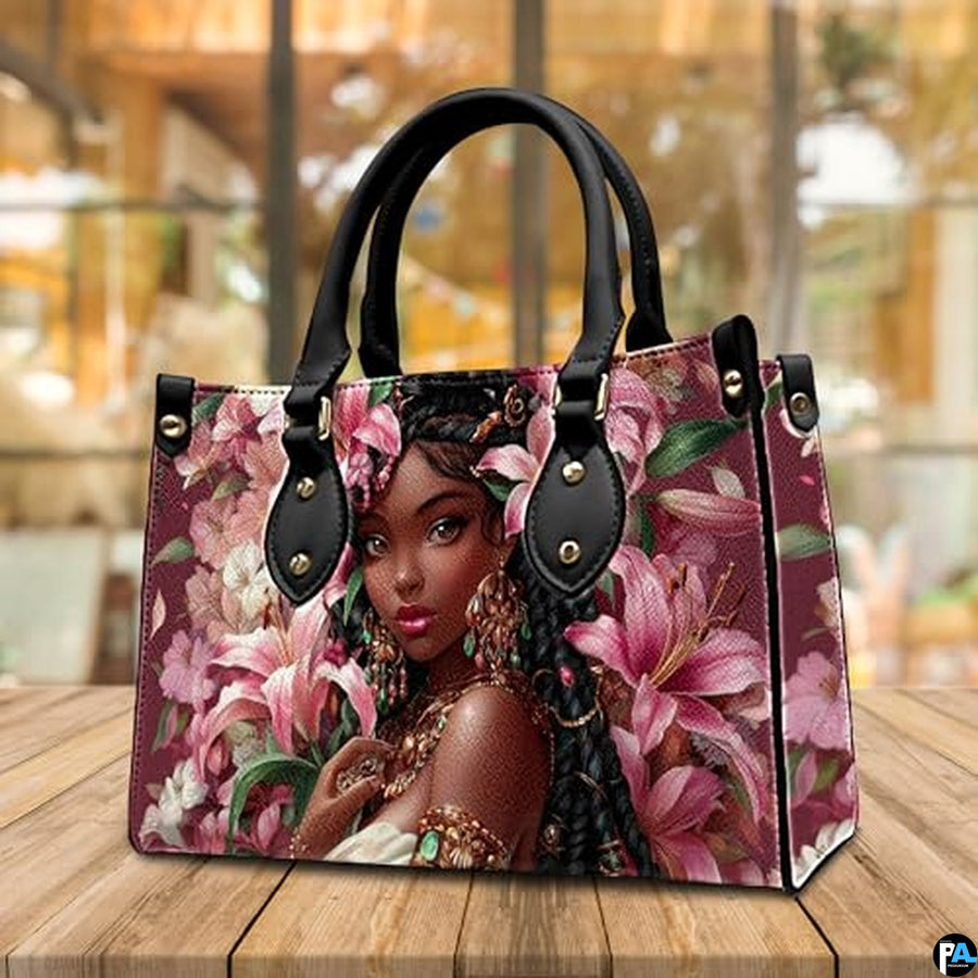 Personalized Black Women Leather Bag, Custom Name African Purses and Handbags Gifts for Mom Birthday Christmas Mothers Day
