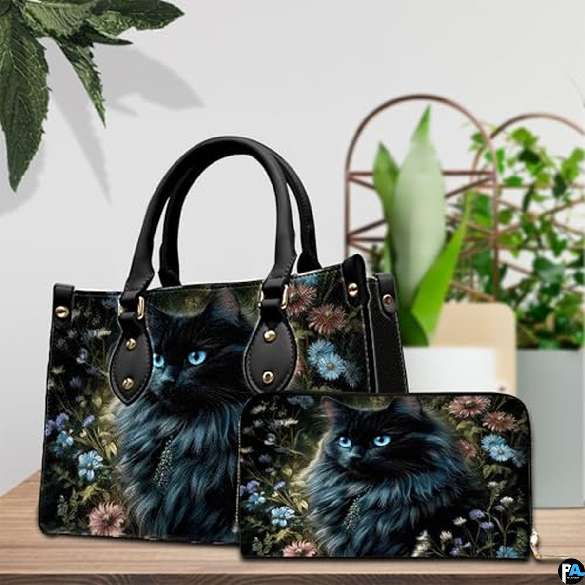 Black Cat Leather Bag – Vintage Cat Art Handbag, Stylish Animal-Themed Purse, Unique Gift for Cat Lovers
