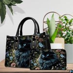 Black Cat Leather Bag – Vintage Cat Art Handbag, Stylish Animal-Themed Purse, Unique Gift for Cat Lovers
