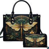 Art Deco Golden Dragonfly Medallion Handbag and Wallet Set