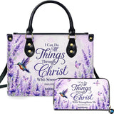 Lavender Floral Hummingbird Handbag and Matching Wallet Set