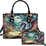 Celestial Iridescent Dragon and Moonlit Grimoire Handbag and Wallet Set