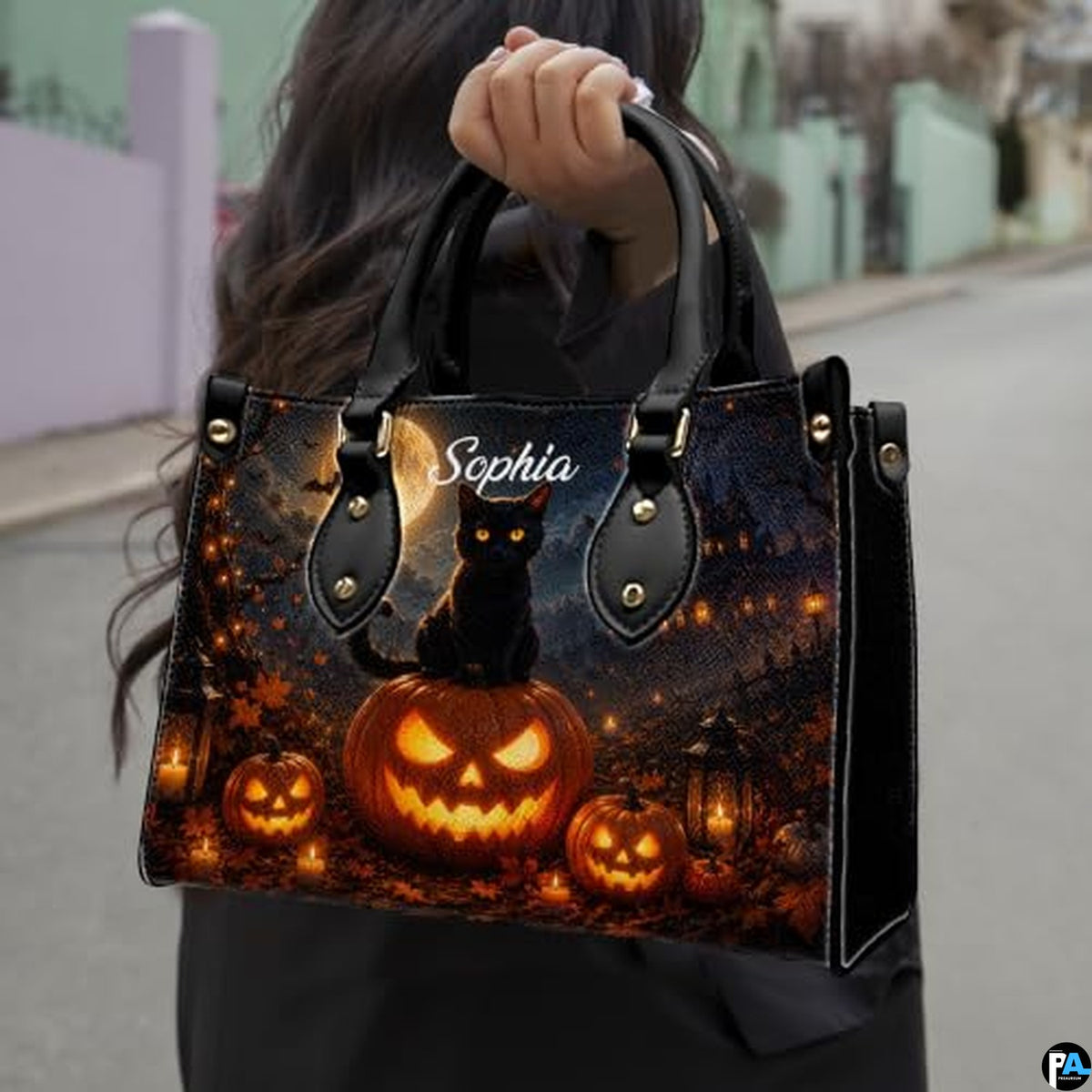 Black Cat Leather Bag – Vintage Cat Art Handbag, Stylish Animal-Themed Purse, Unique Gift for Cat Lovers