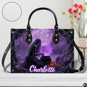 Personalized Halloween Leather Handbag – Custom Witch 3D Printing Effect Purses For Women – Spooky Gothic Shoulder Bag