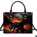 Personalized Black Dragon with Fiery Background Shoulder Bag