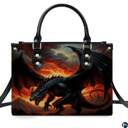 Personalized Black Dragon with Fiery Background Shoulder Bag
