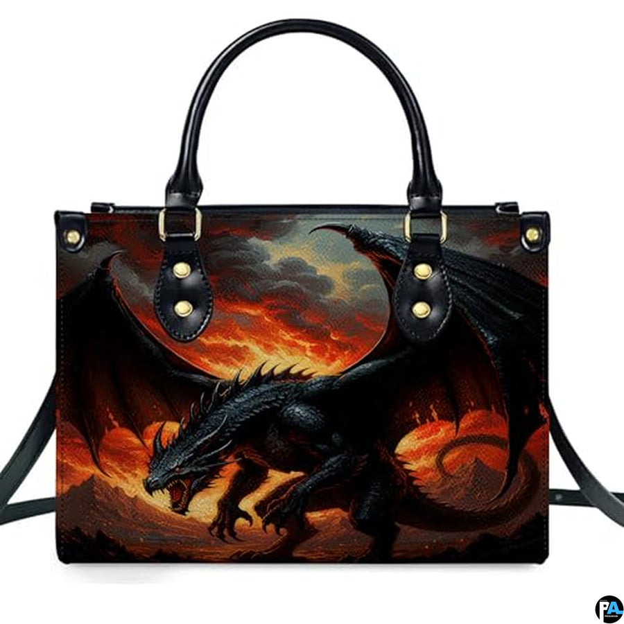 Personalized Black Dragon with Fiery Background Shoulder Bag