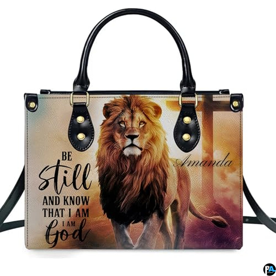 Personalized Lion Cross with Scripture Handbag for Faith Gift