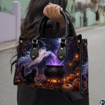 Lifestyle presentation of halloween ghost art showcasing vivid violet potion glow held outdoors.