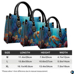 Handbag interior compartment arranged for organized everyday essentials.