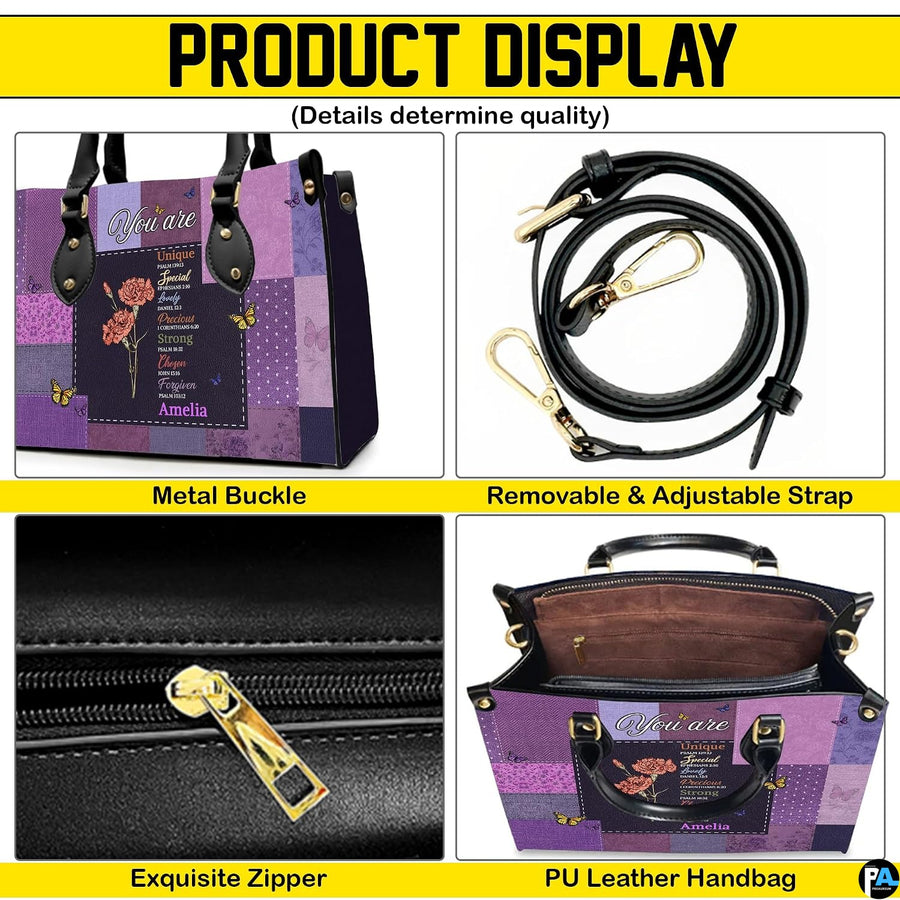 Interior view of wallet companion paired with purple patchwork floral handbag.