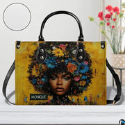 Black Girl Leather Handbag Custom Name Afrocentric Bag for - Design 03
