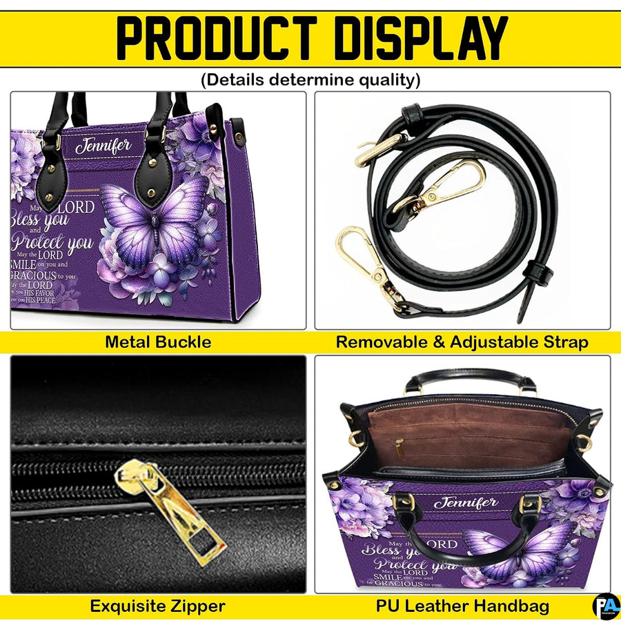 Interior compartment view displaying lining and inner organization of violet floral handbag.