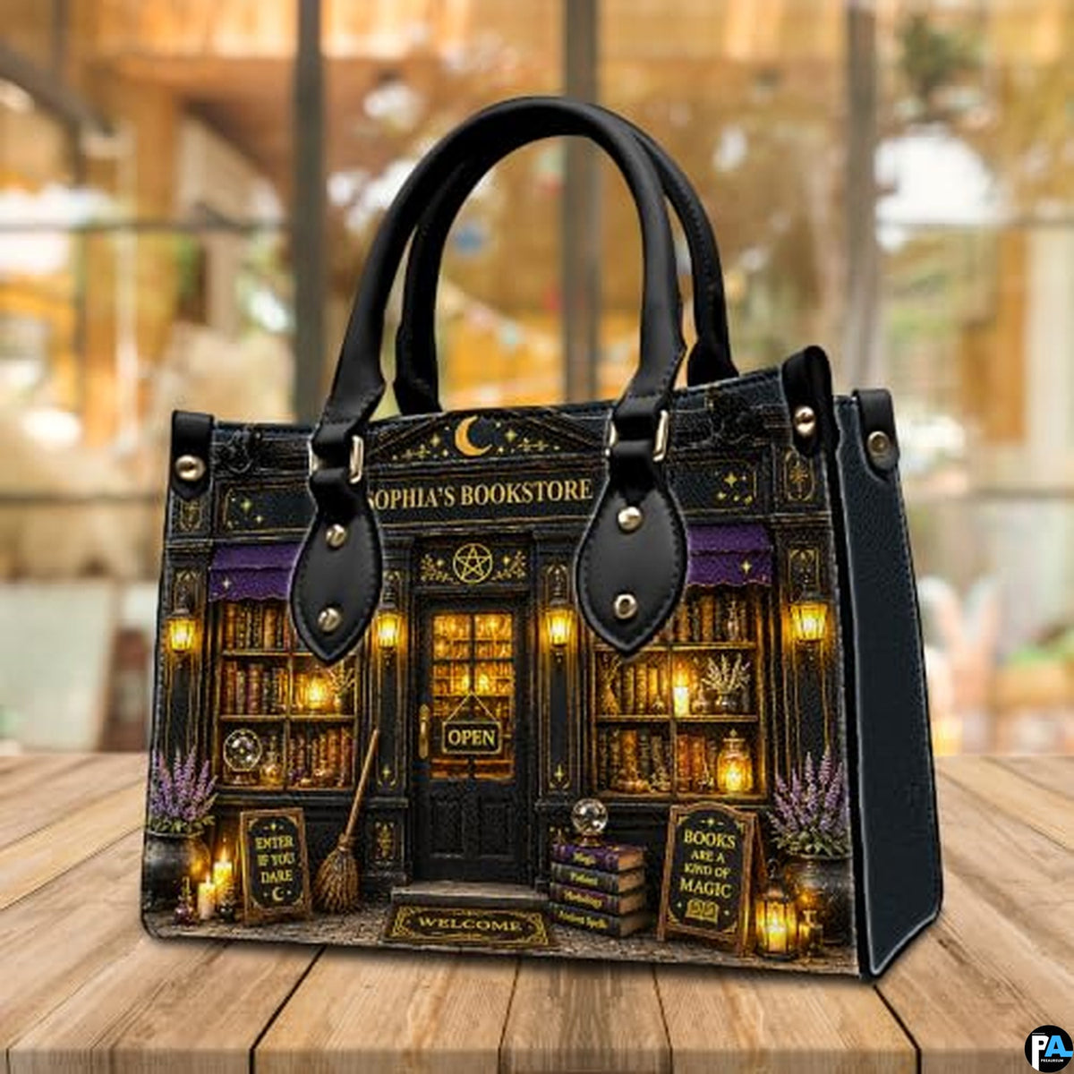 Personalized Mystical Sophia's Bookstore Facade Tote Bag