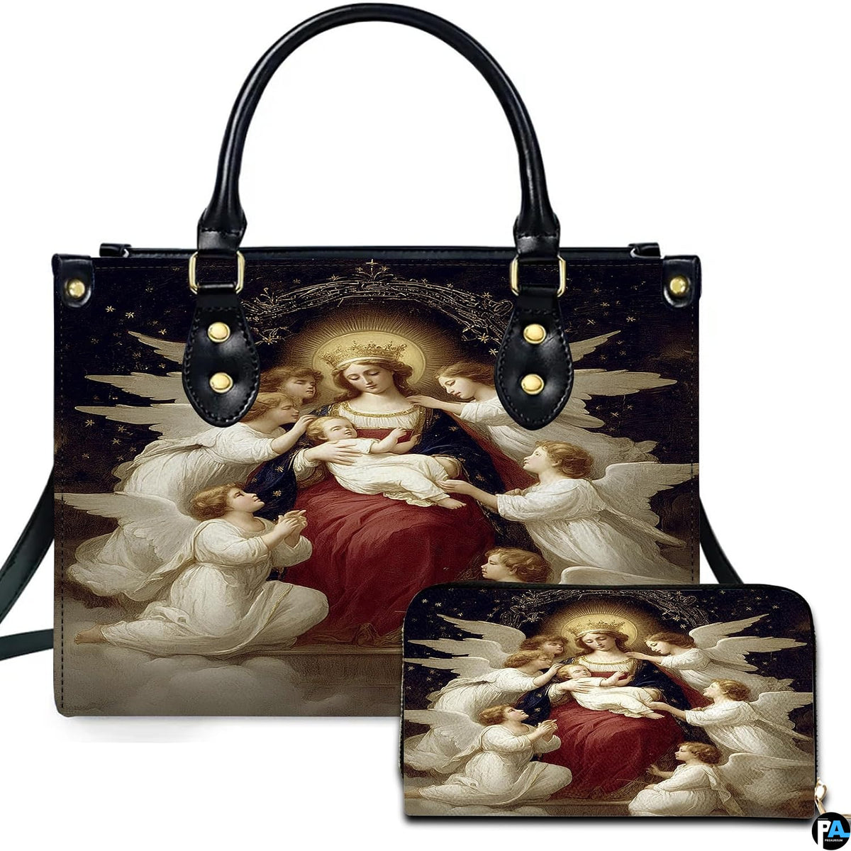 Custom Catholic Virgin Mary Leather Bag, Personalized Name Handbags and Purses for Christian Women Religious Bag Gifts